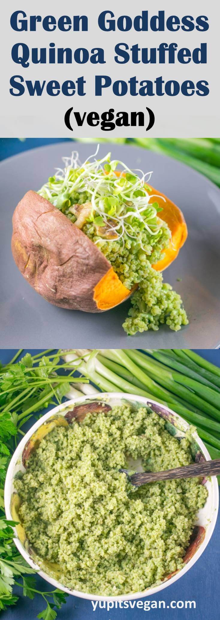 Green Goddess Quinoa Stuffed Sweet Potatoes - Yup, it's Vegan