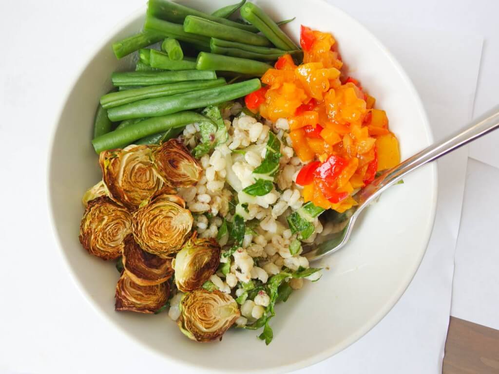 Spring Vegetable Barley Salad with Mango-Red Pepper Relish - Yup, it's Vegan