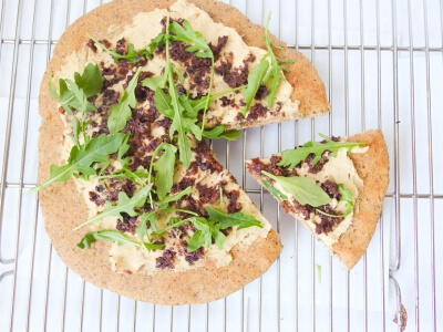White Bean Flatbread with Hummus and Tapenade