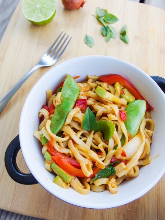 Spicy Basil Noodles | Vegan Drunken Noodles