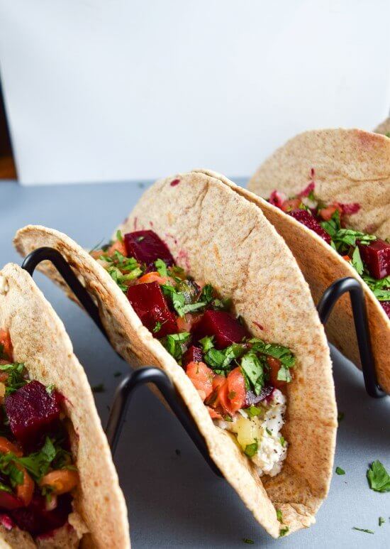 Chipotle Roasted Beet Tacos with Cashew Queso Fresco | yupitsvegan.com. Hearty vegan tacos made with chipotle-marinated roasted beets, fresh salsa, and creamy, tangy cashew cheese.