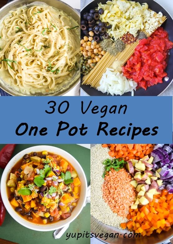 30 Vegan One Pot Recipes | A roundup of 30 vegan recipes that cook in only one pan or pot! Pasta, soups, stews, vegetable bakes, and more! Including gluten-free and grain-free options.