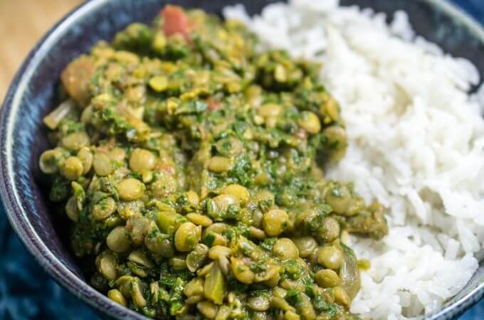 Lentil Spinach Curry with Coconut Rice