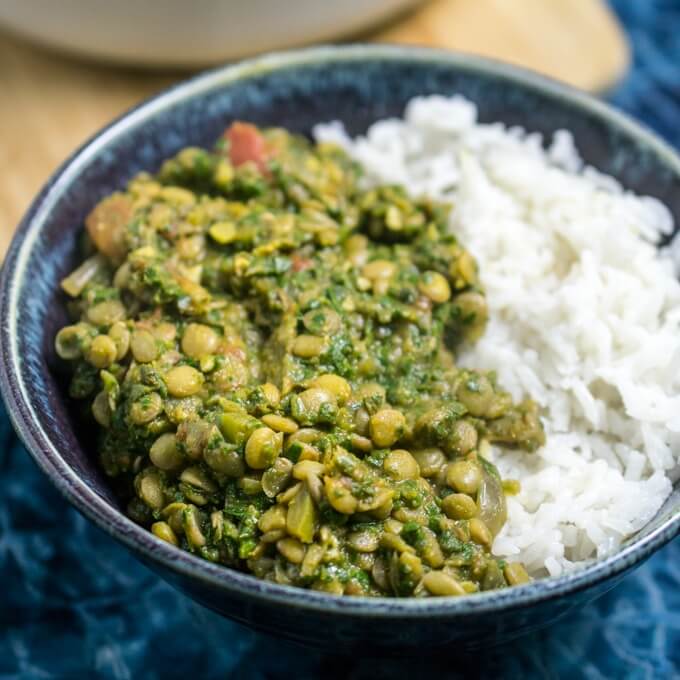 Lentil Spinach Curry Recipe With Coconut Rice Vegetarian Vegan