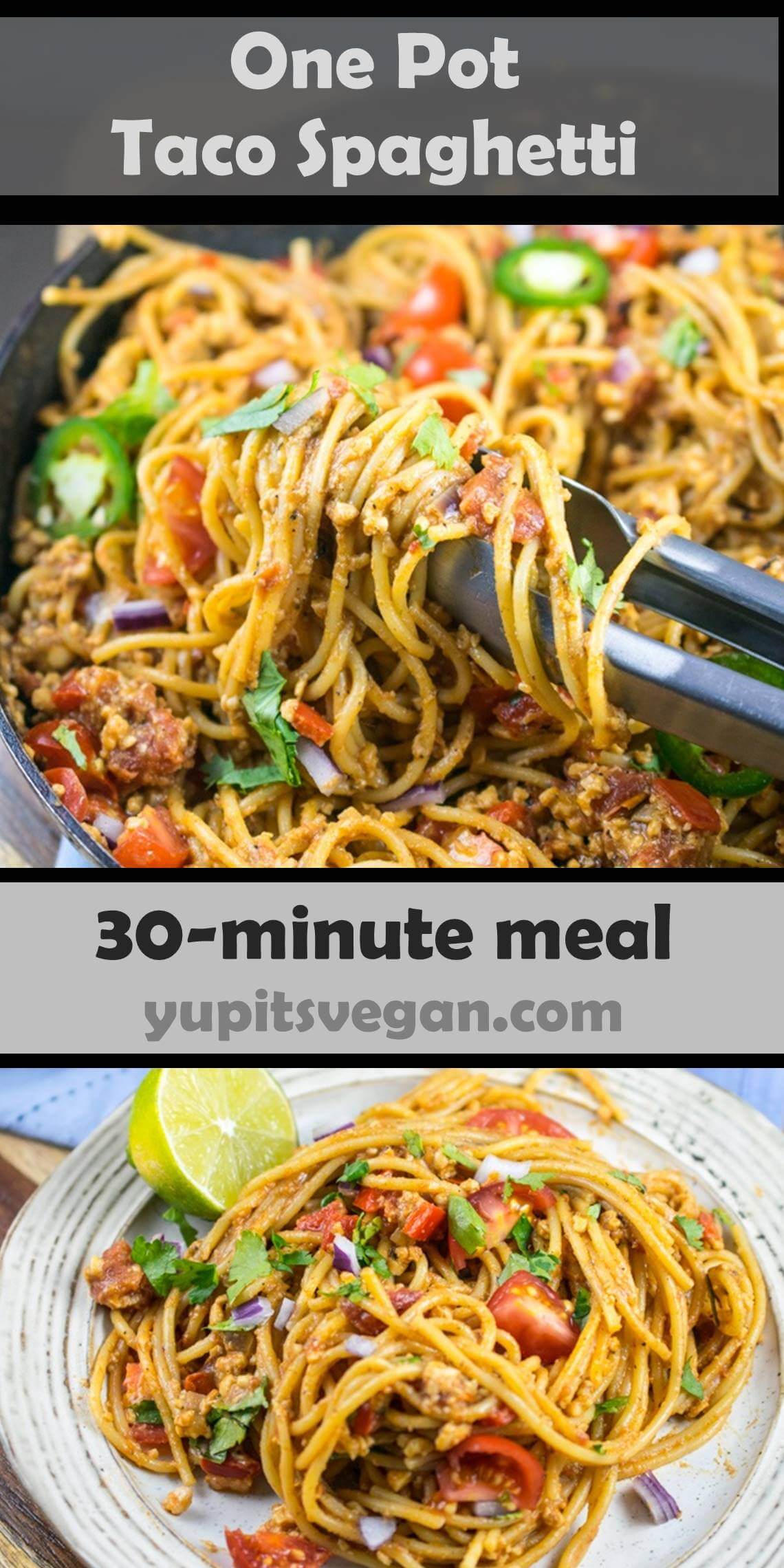 One Pot Taco Spaghetti with Tempeh and Peppers | Yup, it's Vegan