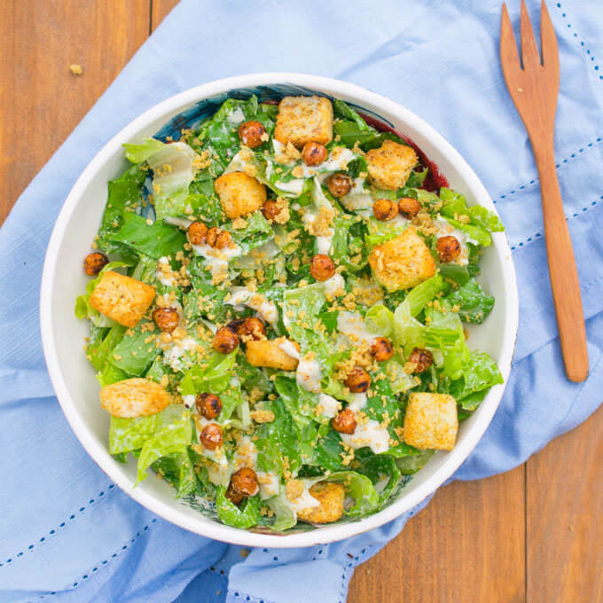 Vegan Caesar Salad with Blackened Chickpeas | Yup, it's Vegan