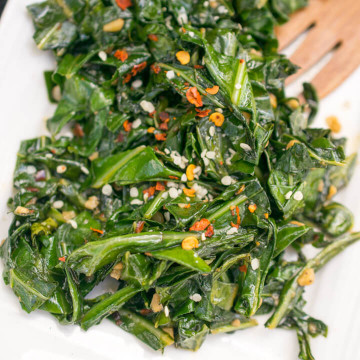 Kale and Mustard Greens with Pepitas and Red Onion Recipe