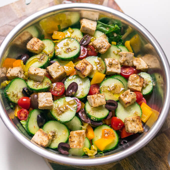 Vegan Greek Salad with Tofu Feta | Yup, it's Vegan